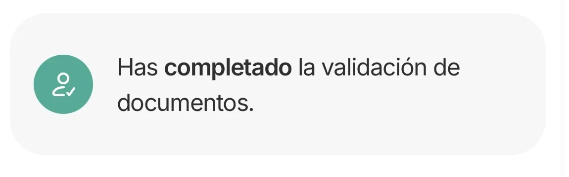 Mensaje de confirmación: Has completado la validación de documentos