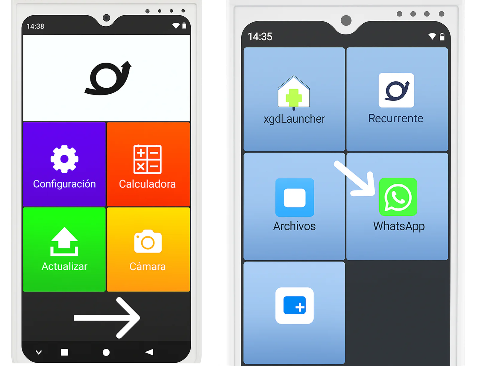 Segunda página del menú del POS con flecha hacia la app de WhatsApp
