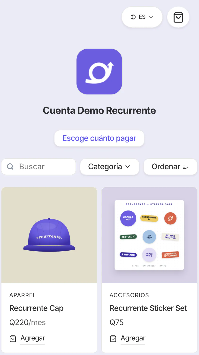 Vista previa de la tienda personalizada