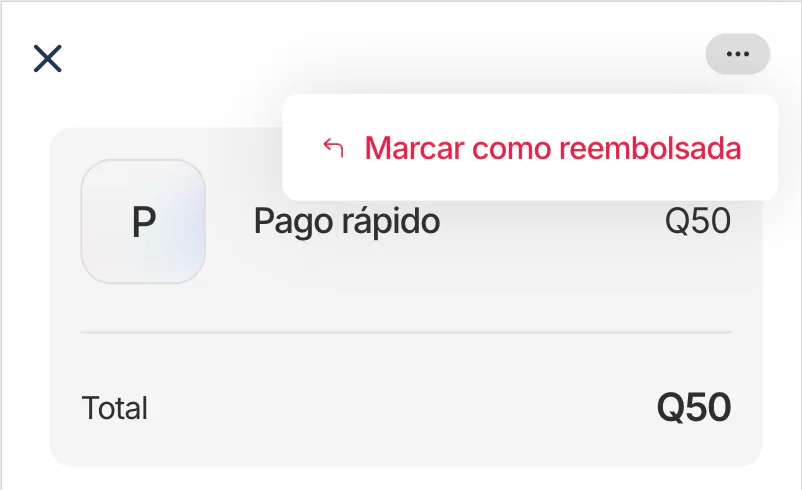 Menú de actividad con la opción Marcar como reembolsada