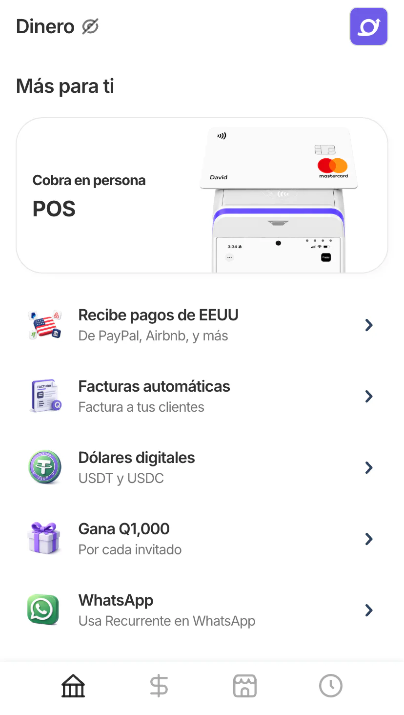 Sección Más para ti en la app con la opción Facturas automáticas en la lista