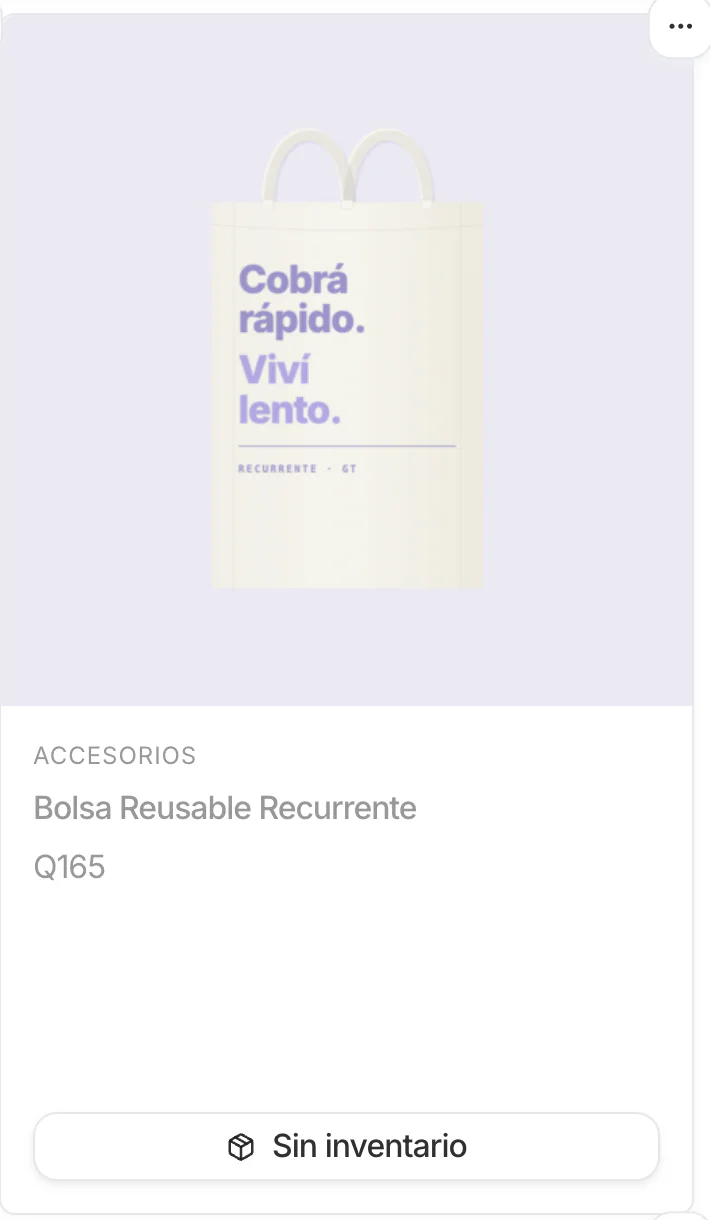 Producto agotado en la tienda con la etiqueta Sin inventario