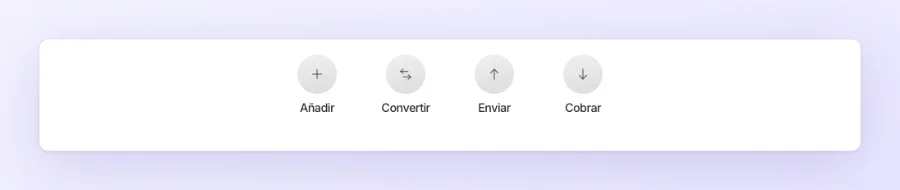 Las cuatro acciones del balance: Añadir, Convertir, Enviar y Cobrar