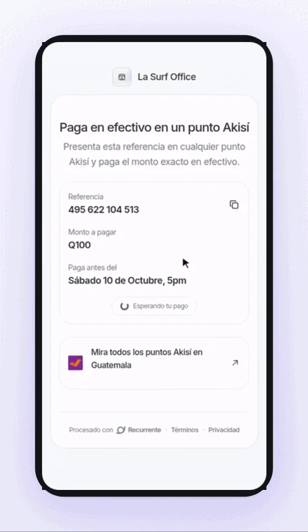 El estado pendiente cambia a Pago completado al confirmar el efectivo