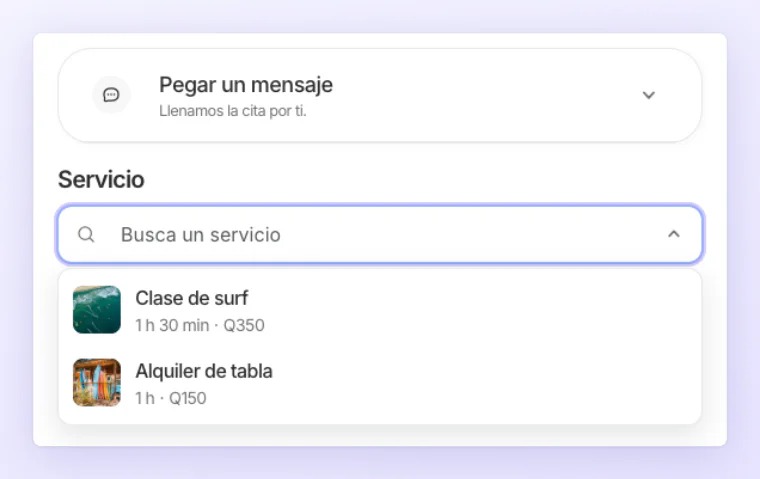 Nueva cita: el buscador de servicios abierto, cada uno con su foto, su duración y su precio