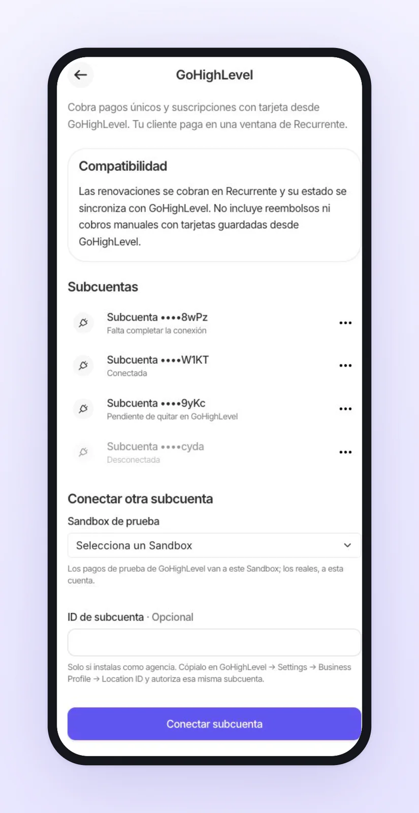 Configuración de GoHighLevel con suscripciones y separación de pagos de prueba