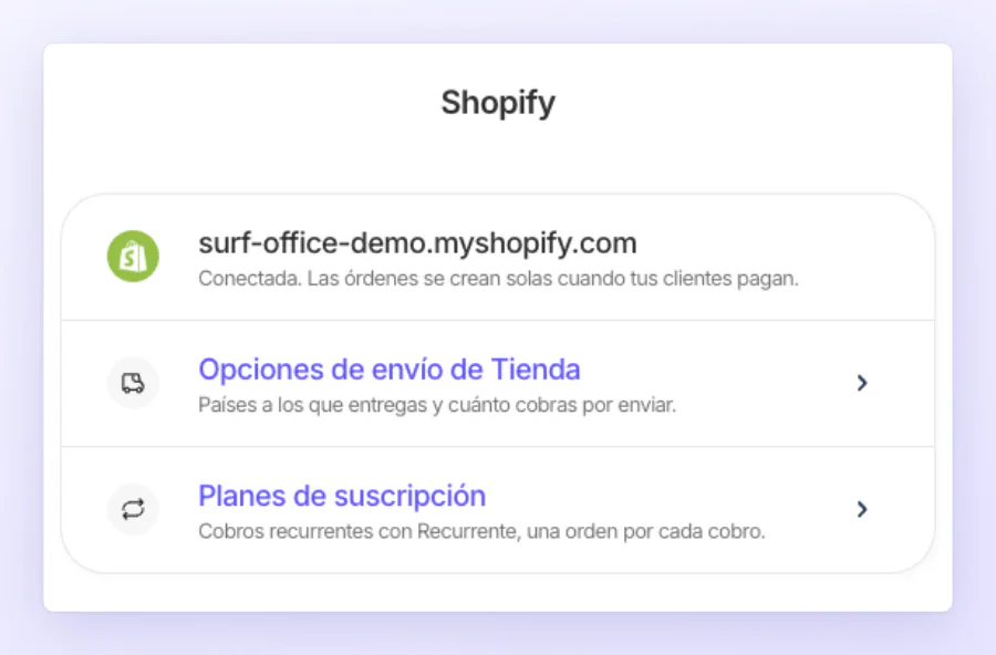 Desde Shopify puedes abrir las mismas opciones de envío de Tienda