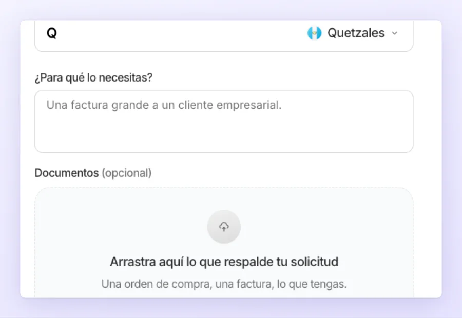 El formulario para pedir más límite: cuánto necesitas cobrar en un solo pago, para qué, y los documentos que respaldan la solicitud